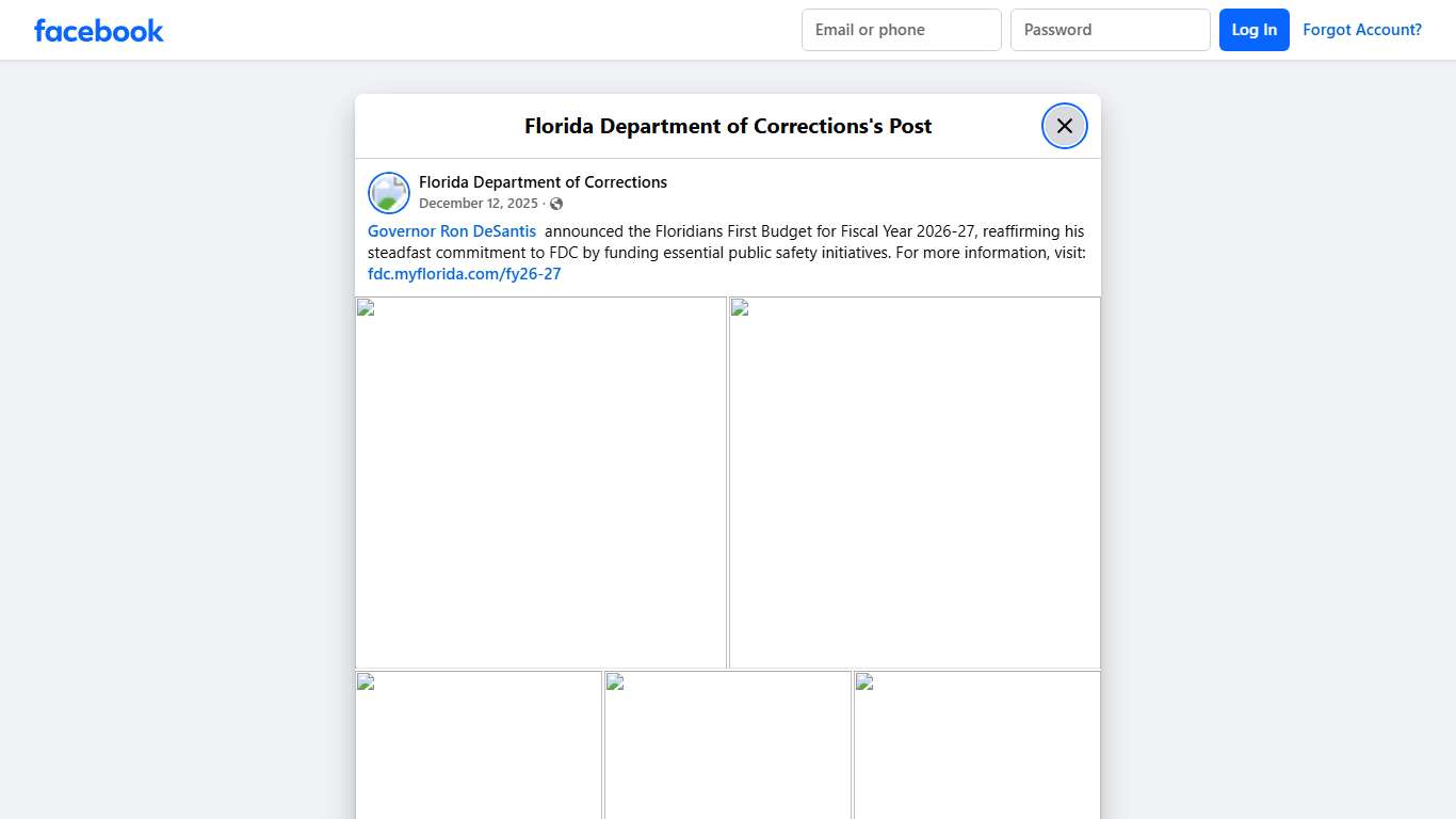 Governor Ron DeSantis... - Florida Department of Corrections Facebook